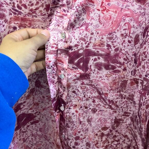 Zara pink satin abstract print button-down blouse with bishop sleeves Large 740 - Picture 5 of 9
